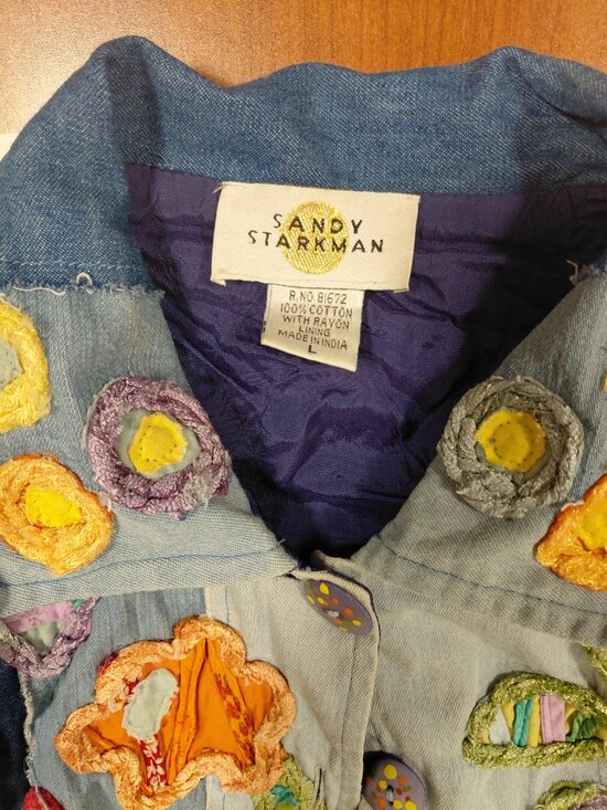 Sandy Starkman Patchwork Denim Jacket Vintage Sz L Wearable Art - Picture 5 of 7